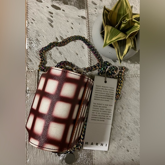 Marni Burgundy/White Plaid Leather Mini Crossbody Bag  (Comes W/ Dust Bag) NWT - Picture 6 of 8